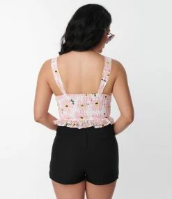 Unique Vintage Pink Floral Burnout Crop Top