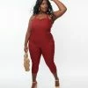 Unique Vintage Plus Size 1950s Burgundy Halter Marcel Jumpsuit