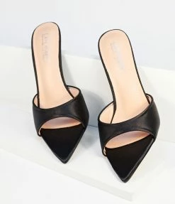 Cape Robbin Black Pointed Peep Toe Mule Heels Heels & Wedges