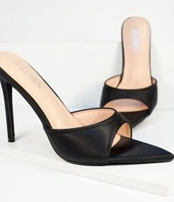 Cape Robbin Black Pointed Peep Toe Mule Heels Heels & Wedges