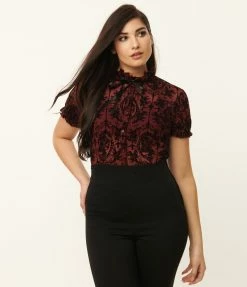 Trending Unique Vintage Burgundy La Catrina Burnout Lilette Blouse