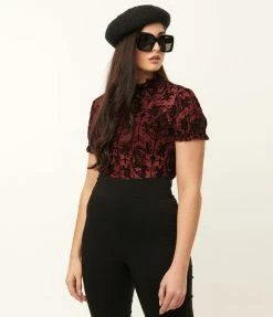 Trending Unique Vintage Burgundy La Catrina Burnout Lilette Blouse