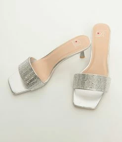 Fortune Dynamic Silver Gemstone Slip On Kitten Heels