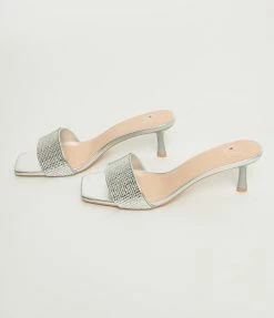 Fortune Dynamic Silver Gemstone Slip On Kitten Heels