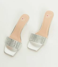 Fortune Dynamic Silver Gemstone Slip On Kitten Heels