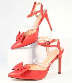 In Touch Footwear Red Bow Strappy Ankle Heels Heels & Wedges