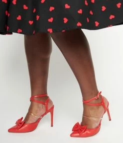 In Touch Footwear Red Bow Strappy Ankle Heels Heels & Wedges