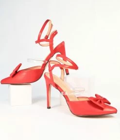 In Touch Footwear Red Bow Strappy Ankle Heels Heels & Wedges