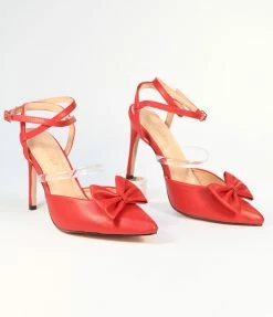 In Touch Footwear Red Bow Strappy Ankle Heels Heels & Wedges