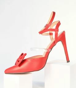 In Touch Footwear Red Bow Strappy Ankle Heels Heels & Wedges