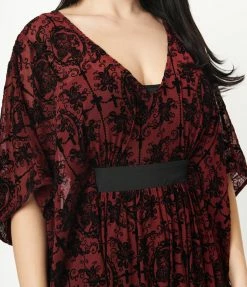Trending Unique Vintage Burgundy La Catrina Burnout Burton Caftan Dress