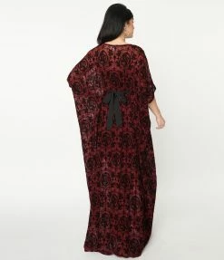 Trending Unique Vintage Burgundy La Catrina Burnout Burton Caftan Dress