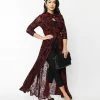 Unique Vintage 1950s Burgundy & Black La Catrina Velvet Burnout Tallullah Duster