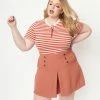 Unique Vintage Plus Size Rust Red Sailor Sweeney Shorts Sale