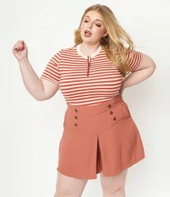 Unique Vintage Plus Size Rust Red Sailor Sweeney Shorts Sale