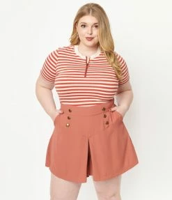 Unique Vintage Plus Size Rust Red Sailor Sweeney Shorts Sale