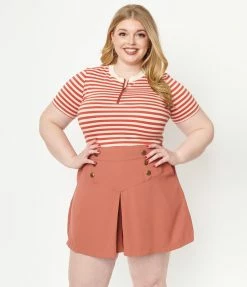 Unique Vintage Plus Size Rust Red Sailor Sweeney Shorts Sale