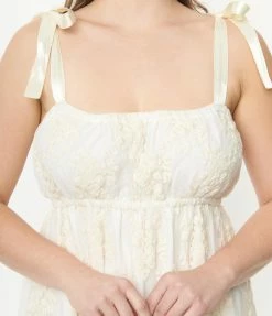 Unique Vintage Ivory Embroidered Floral Maxi Dress