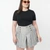 Sale Unique Vintage Plus Size Ivory & Grey Stripe Sailor Sweeney Shorts
