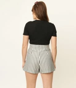 Unique Vintage Ivory & Grey Stripe Sailor Sweeney Shorts Sale