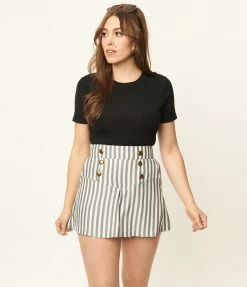 Unique Vintage Ivory & Grey Stripe Sailor Sweeney Shorts Sale