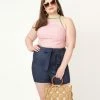 Sale Unique Vintage Plus Size Pink Gingham Main Squeeze Crop Top