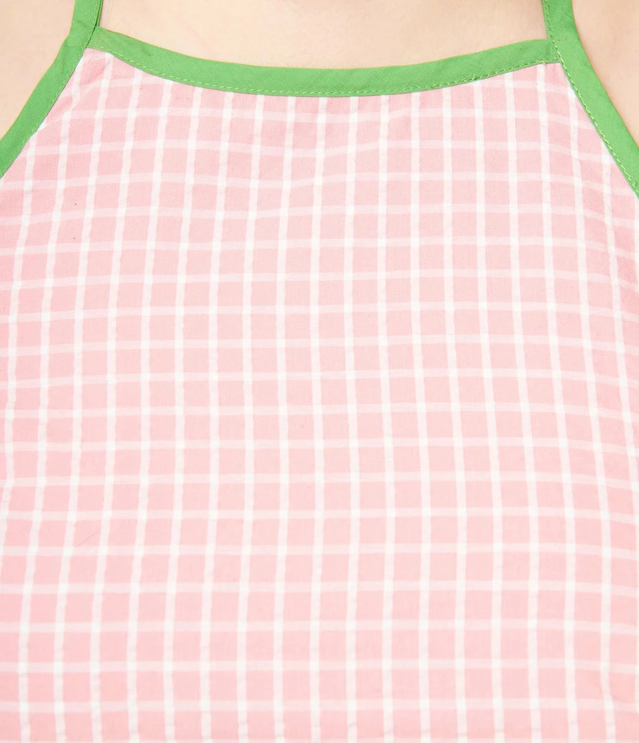 Sale Unique Vintage Plus Size Pink Gingham Main Squeeze Crop Top