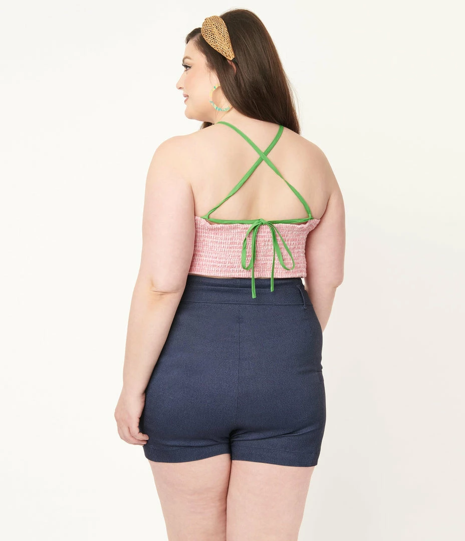 Sale Unique Vintage Plus Size Pink Gingham Main Squeeze Crop Top