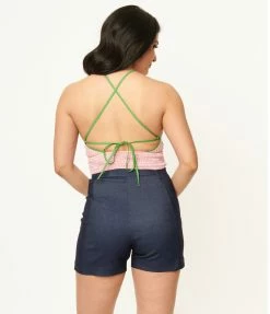 Unique Vintage Pink Gingham Main Squeeze Crop Top Sale