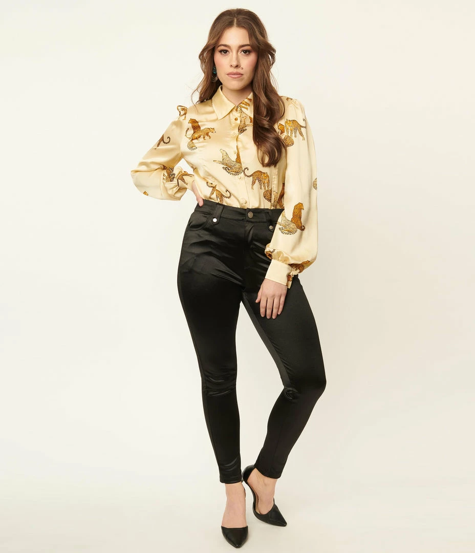 Unique Vintage Black Satin Cigarette Kitty Pants Clothing