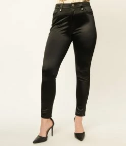 Unique Vintage Black Satin Cigarette Kitty Pants Clothing