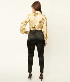 Unique Vintage Black Satin Cigarette Kitty Pants Clothing