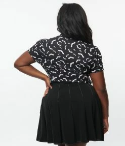 Smak Parlour Plus Size Black & White Bats Print Power Play Blouse Sale