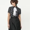 Smak Parlour Black & White Bats Print Power Play Blouse