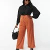 Unique Vintage Plus Size Orange Windowpane Thelma Suspender Pants Sale
