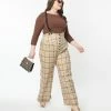 Unique Vintage Plus Size Brown Plaid Thelma Suspender Pants