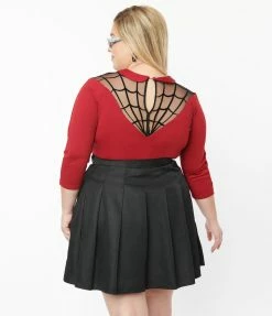 Unique Vintage Plus Size Burgundy Spiderweb Widow Top Sale