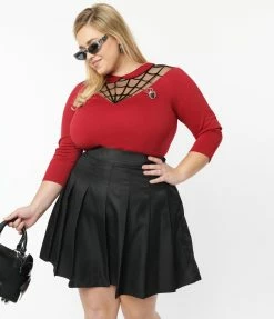 Unique Vintage Plus Size Burgundy Spiderweb Widow Top Sale