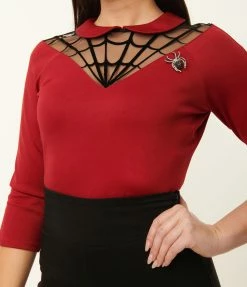 Unique Vintage Burgundy Spiderweb Widow Top Sale