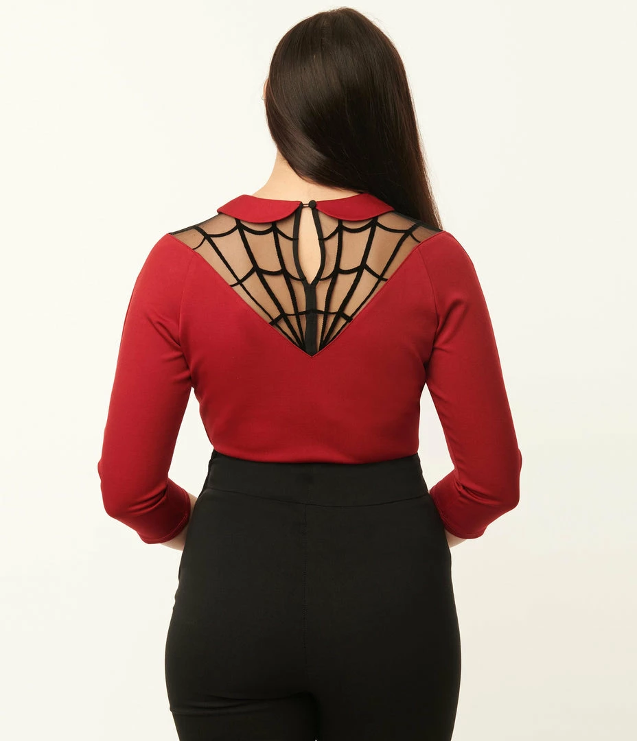Unique Vintage Burgundy Spiderweb Widow Top Sale