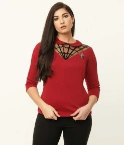 Unique Vintage Burgundy Spiderweb Widow Top Sale
