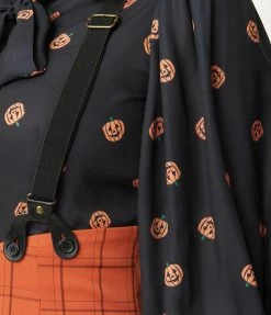 Unique Vintage 1950s Black & Pumpkin Print Gwen Blouse Clothing