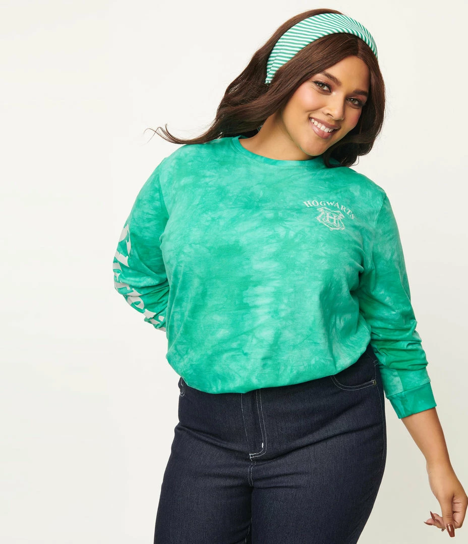 Cakeworthy Plus Size Slytherin Tie Dye Long Sleeve Tee Fan Flair