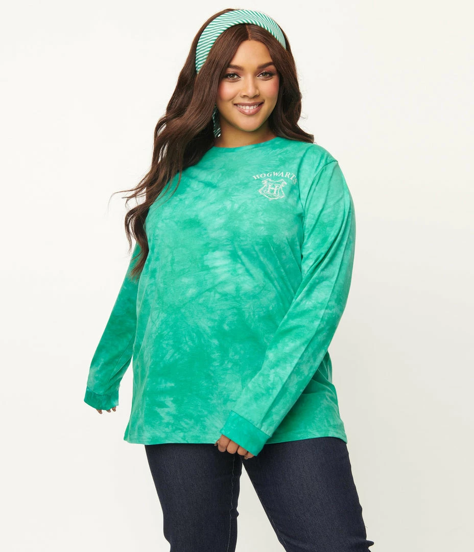 Cakeworthy Plus Size Slytherin Tie Dye Long Sleeve Tee Fan Flair
