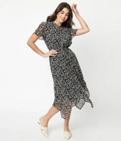 Ellison Black & Light Pink Floral Midi Dress