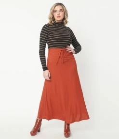 Ellison Rust Rib Knit Maxi Skirt