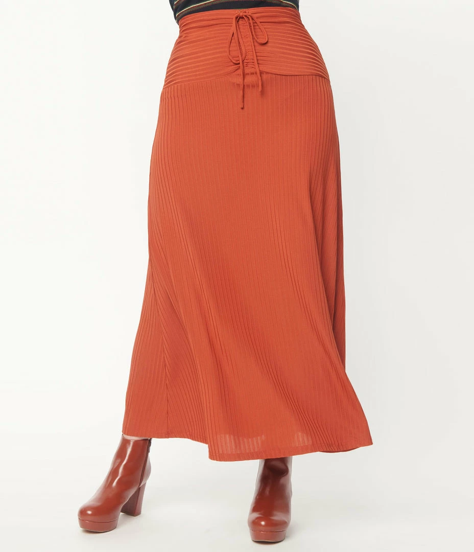 Ellison Rust Rib Knit Maxi Skirt