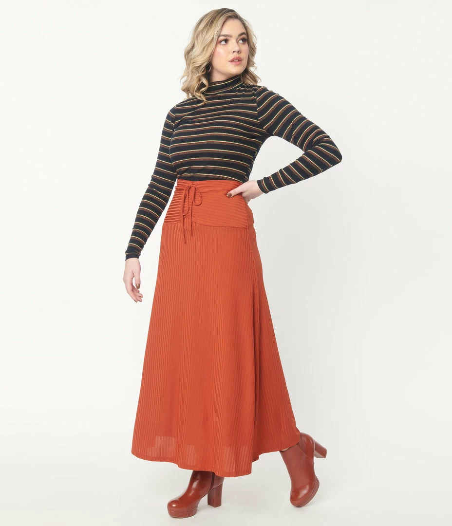 Ellison Rust Rib Knit Maxi Skirt