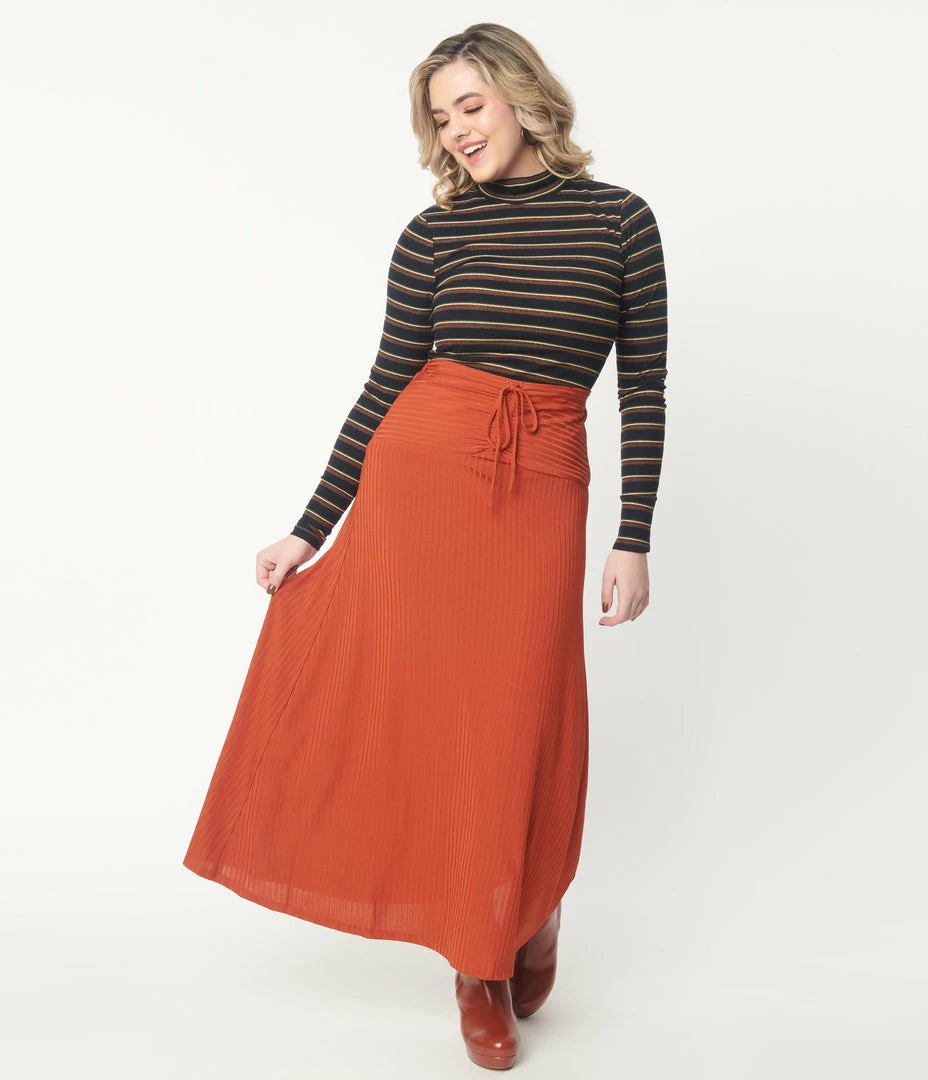 Ellison Rust Rib Knit Maxi Skirt