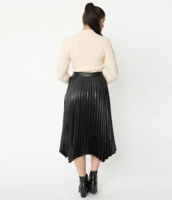 Ellison Sale Black Vegan Leather Pleated Midi Skirt